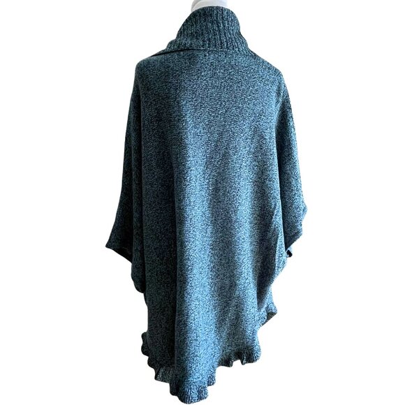 NWT STUDIO WORKS WOMAN 2X Blue / Teal Knit Poncho Sweater Cowl Neck Ruffle Hem - Picture 6 of 10